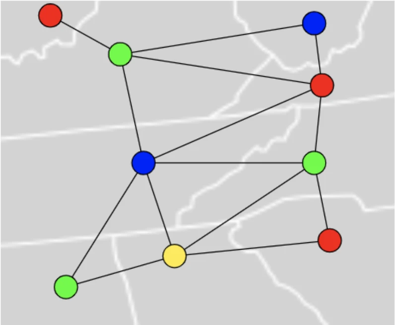 Graph coloring applied to a map
