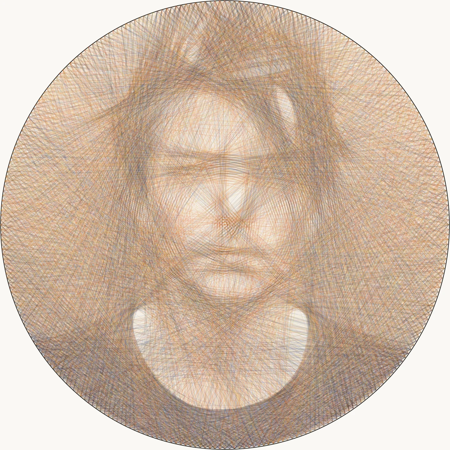 Color solve: the same portrait reconstructed with four threads