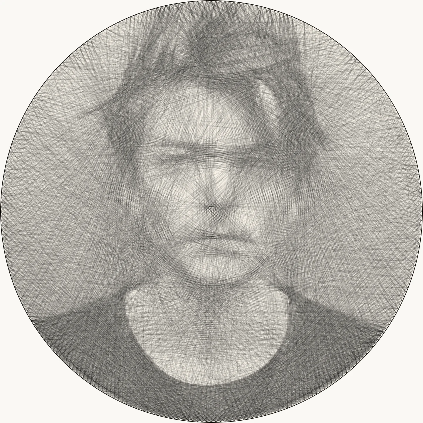 Mono solve: a portrait reconstructed with a single near-black thread